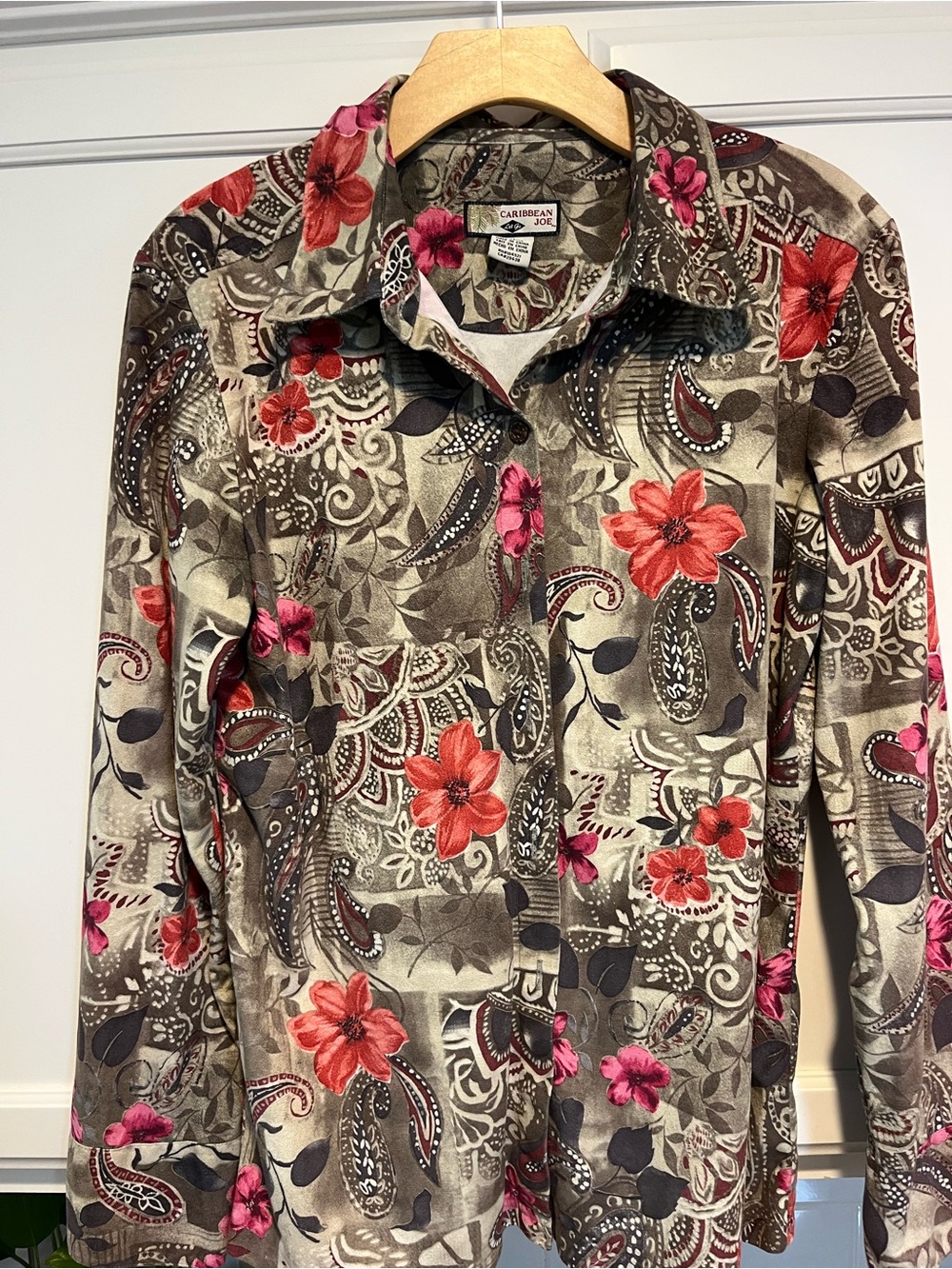 Caribbean Joe Floral Button-Front Blazer in Brown, Red & Pink